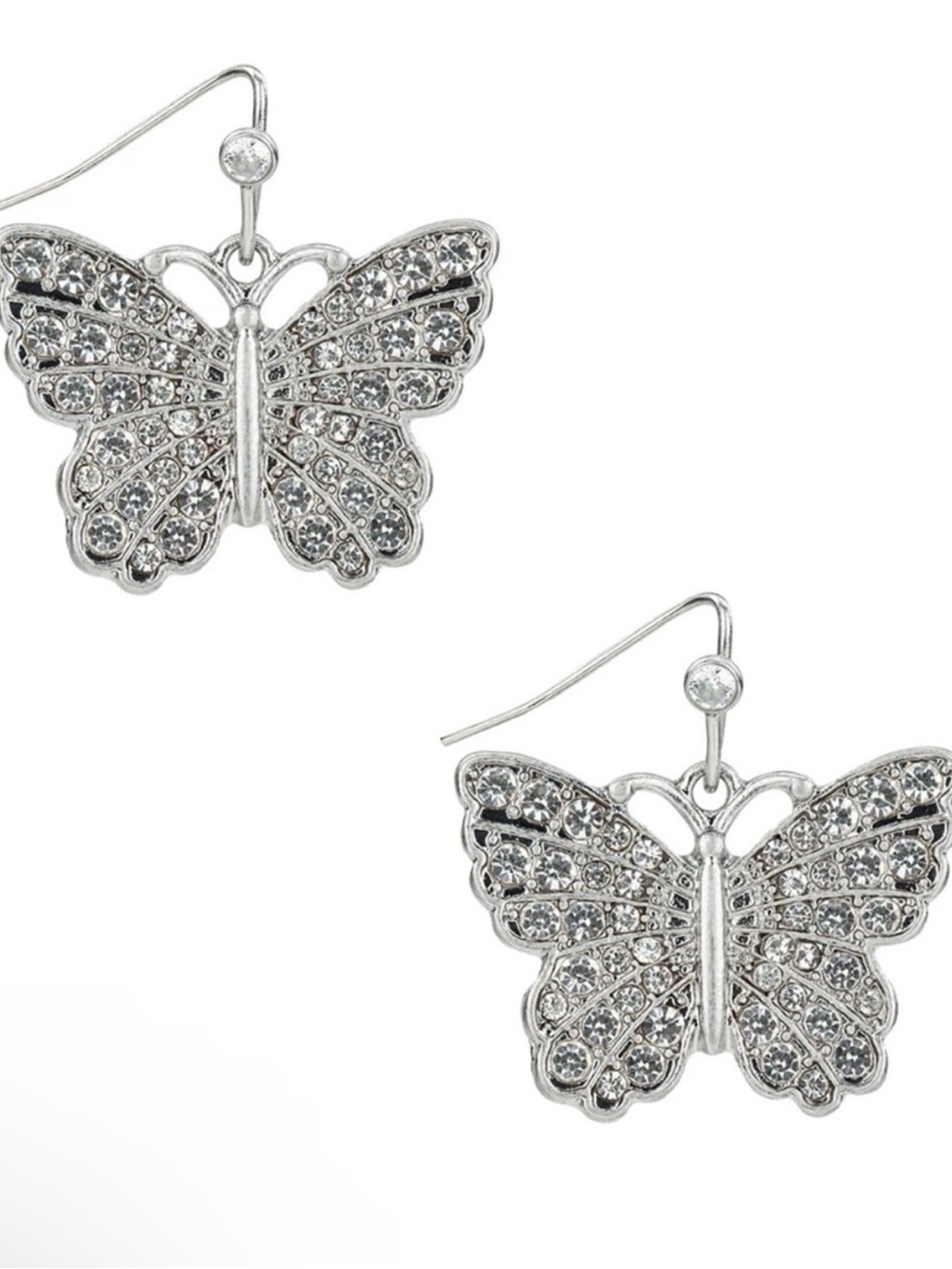Silver Crystal Butterfly Drop Earrings - Elegant Women Jewelry